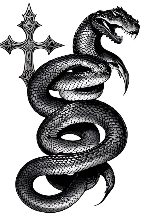 snake wrapped leg sleeve with nordic cross and behemoth  tattoo design idea
