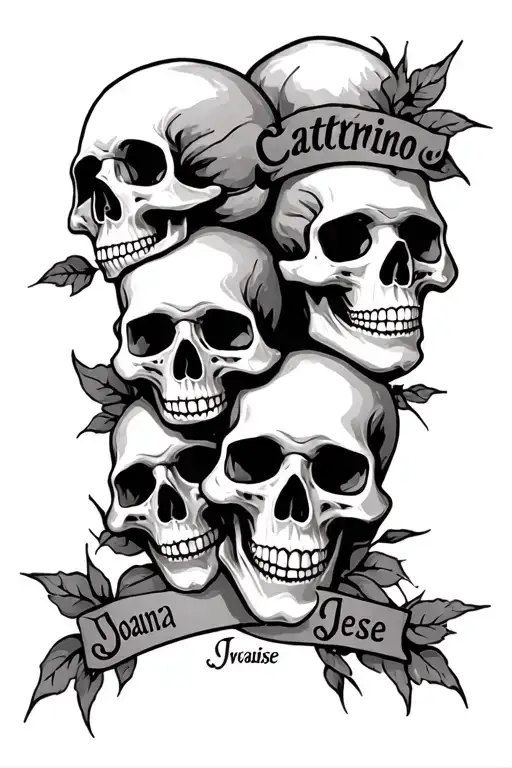 Skulls Kids Names Joanna, Catrino, Evalise, Jesse tattoo design idea