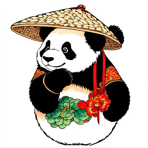 panda with rice hat tattoo design idea
