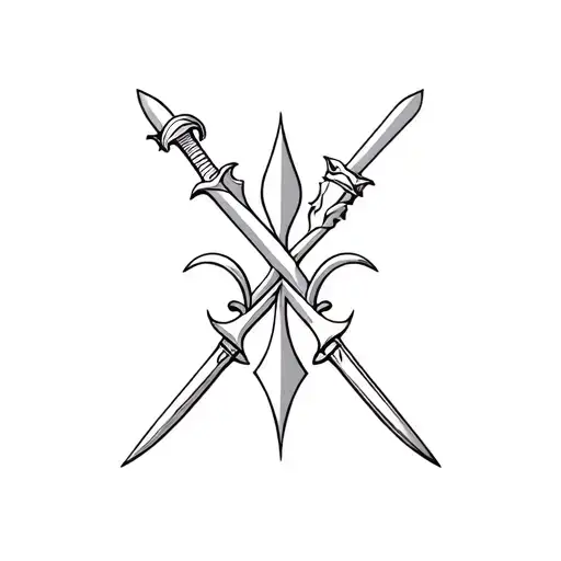 three musketeers symbol of different swords coming together through a flour des lis tattoo design idea