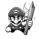 Mario holding bloody knife and king koopas head tattoo design idea