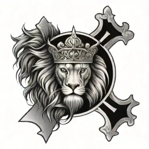 lion knight and orthodox cross tattoo design idea