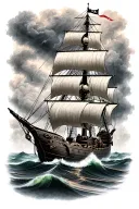 black Pearl pirate ship sailing through stormy tattoo design idea