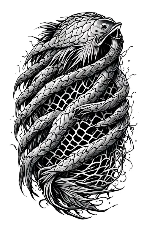 fishing net intertwined tattoo design idea