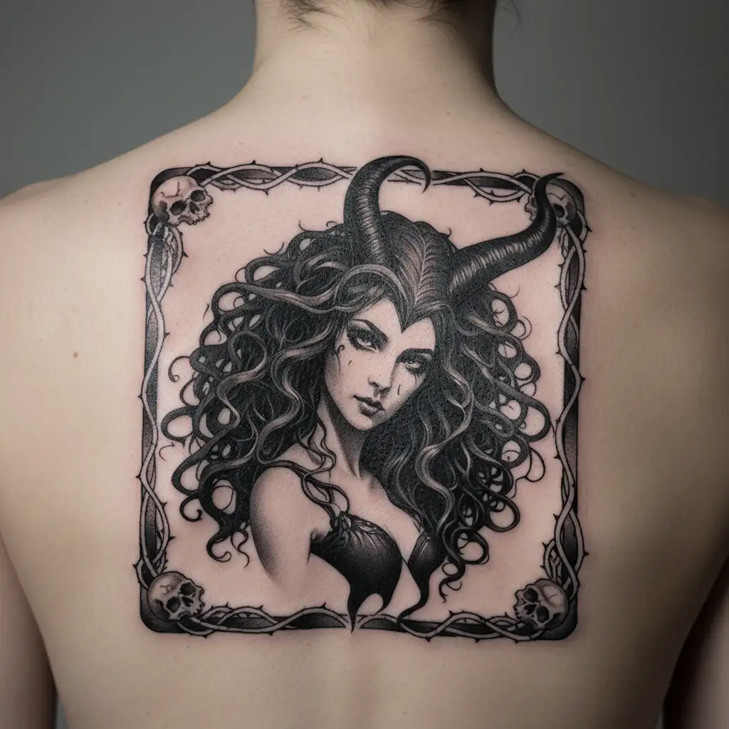 Medusa and maleficent Virgo  tattoo design idea