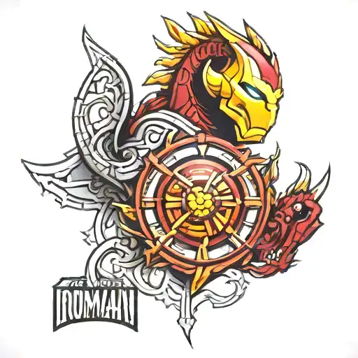 Ironman logo with dragon eye inside tattoo design idea