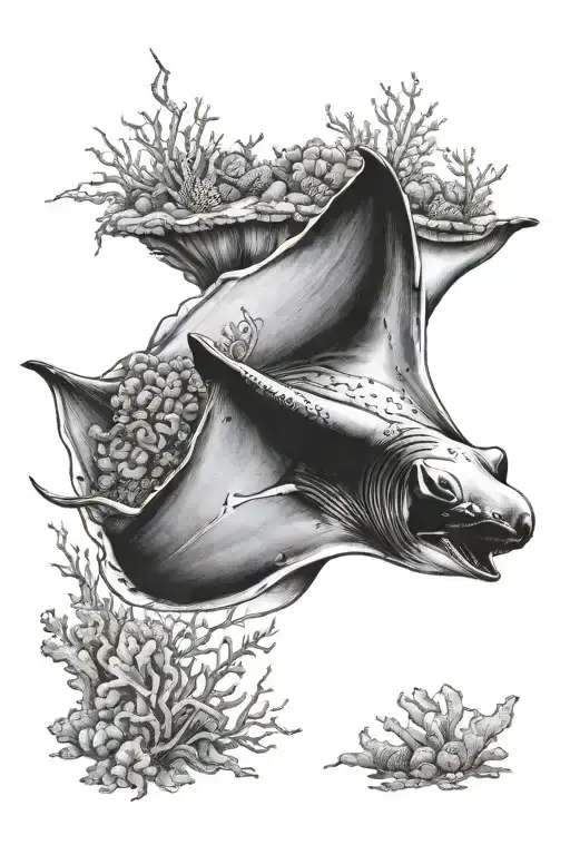 Manta ray with coral reef tattoo design idea