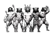 Dionysus, Hephaestus, Aeolus, and Hades God Menly bear  tattoo design idea
