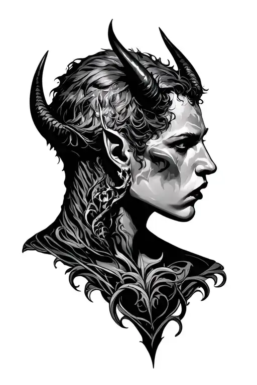 full body devil whispering in my ear tattoo design idea