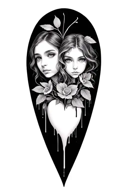 brother sister bleeding heart tattoo design idea