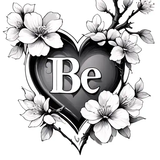 cherry blossoms wrapping the letter be with a heart around it tattoo design idea