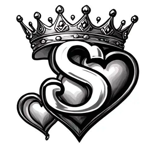 J with crown S with heart tattoo design idea