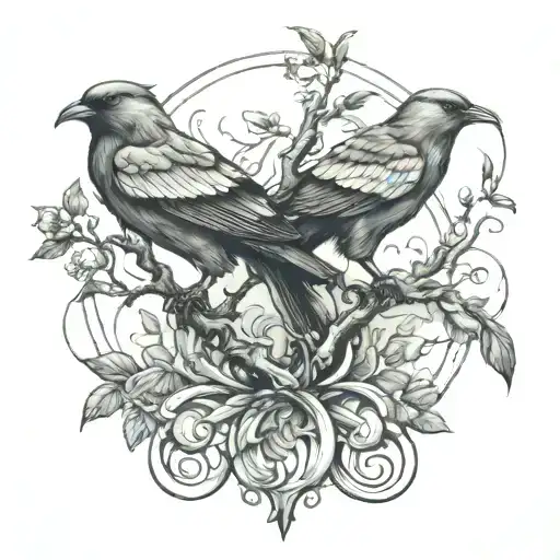 two branches parallel to each other, connected by a dynasty from which a bird emerges tattoo design idea
