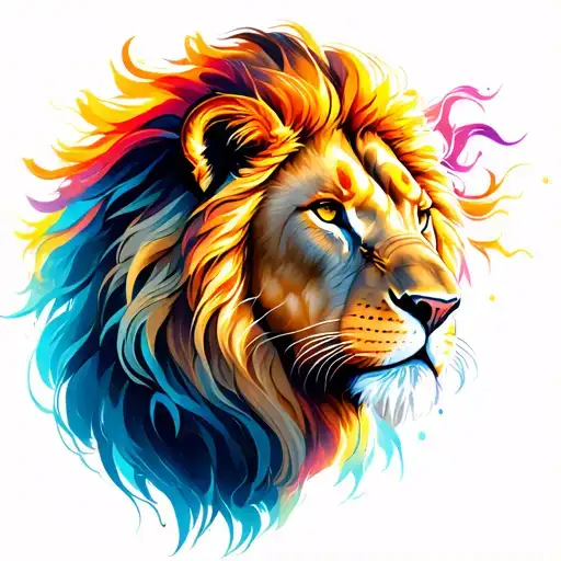 "A vibrant, elegant tattoo sleeve starting from the shoulder to the elbow, combining a majestic lion symbolizing strengt tattoo design idea