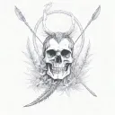 skull faced Native american hunting with bow and arrow in a field of weed farm, Malabar thrush flying above tattoo design idea