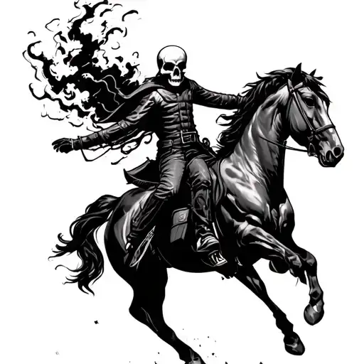 skull ghost rider jumping a horse tattoo design idea