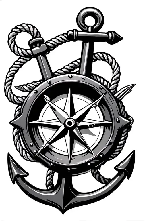 anchor compass rope shark tattoo design idea