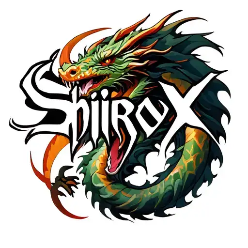 "ShiiroX" in tribal script with a dragon tattoo design idea