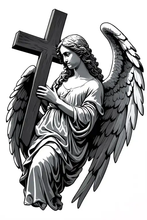 angel holding cross tattoo design idea