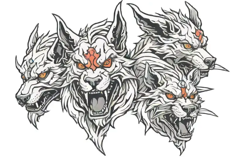 cerberus heads with sword piercing tattoo design idea