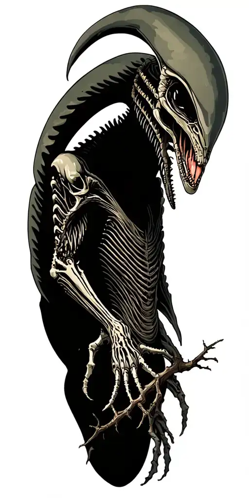 xenomorph Alien from Alien movie in cherry tree branch tattoo design idea