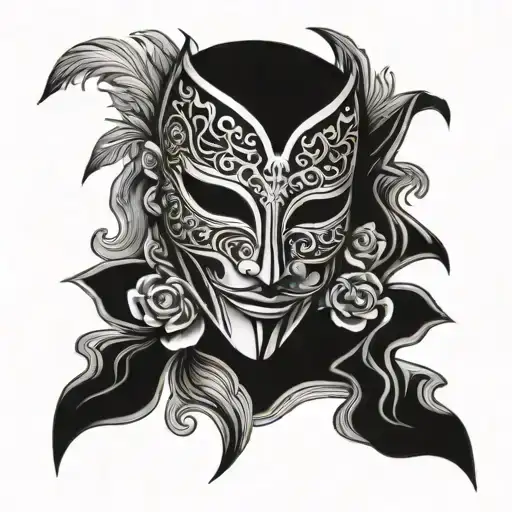 drama mask 10 year anniversary tattoo design idea
