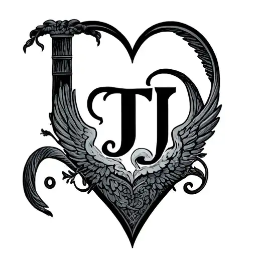 TJ initials inside a heart. like Cupid. tattoo design idea