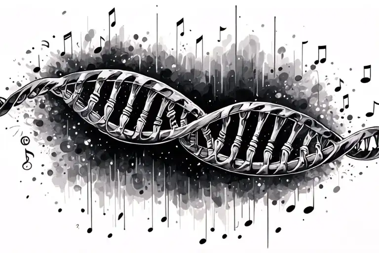 music strand turning into dna double helix tattoo design idea