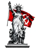 Freedom Statue holding a red socialist flag tattoo design idea
