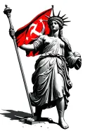Freedom Statue holding a red socialist flag tattoo design idea