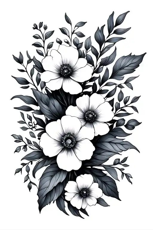minimalist feminine tattoo design floral composition representing the family tattoo design idea