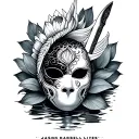 "Jason Dabel Lives" Jason mask koi fish lotus flower knife tattoo design idea