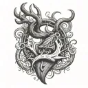 fish hook and deer antler heart tattoo design idea