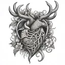 fish hook and deer antler heart tattoo design idea