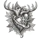 fish hook and deer antler heart tattoo design idea