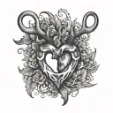 fish hook and deer antler heart tattoo design idea