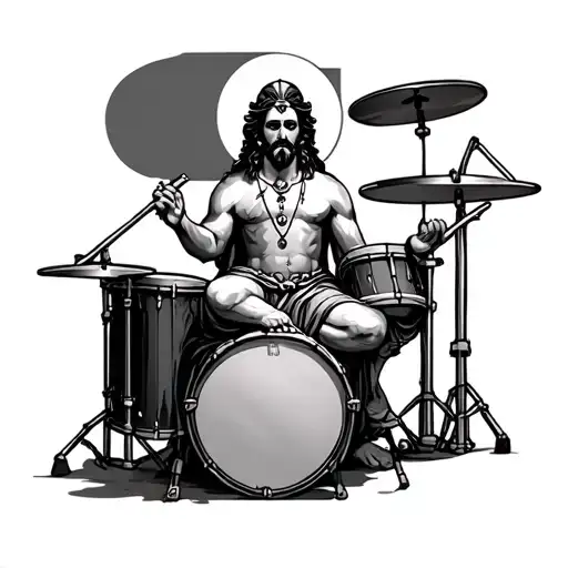 God and drum set surrounded tattoo design idea
