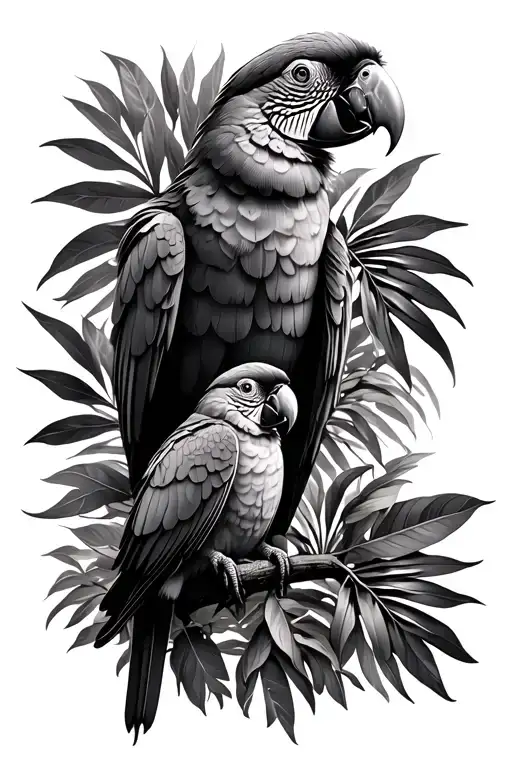 jungle parrots tattoo design idea