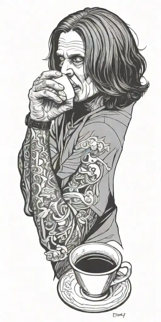 ozzy osbourne drinking coffee tattoo design idea