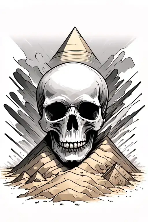 skull sand flowing through hand pyramids tattoo design idea
