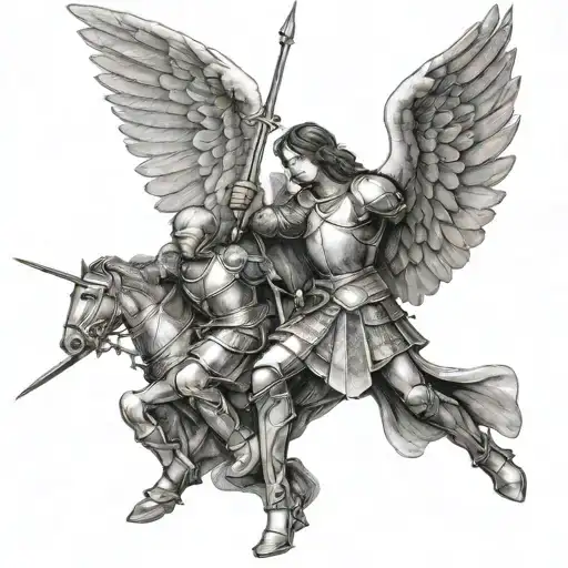 Joan of Arc Angel Michael fighting tattoo design idea