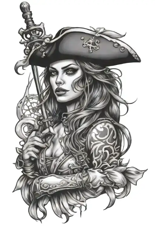 beautiful female pirate tattoo design idea