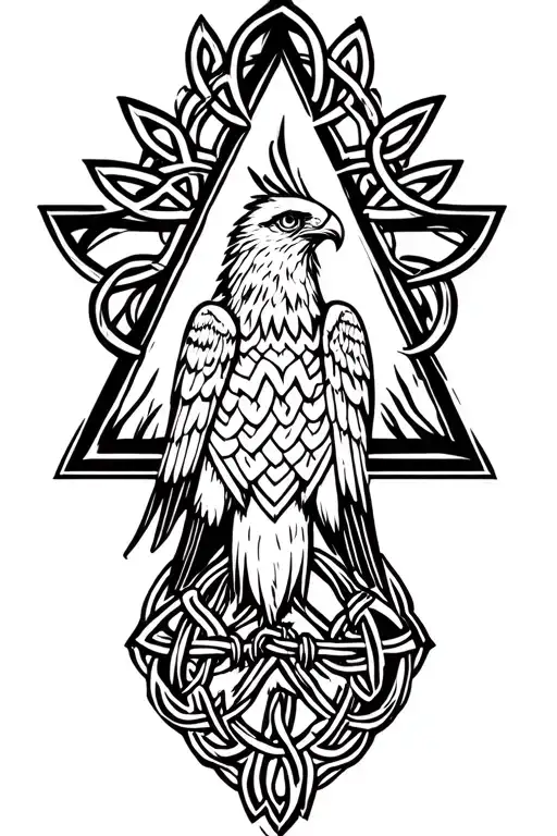 Red Kite surrounded by a triangle made from a celtic trinity knot tattoo design idea