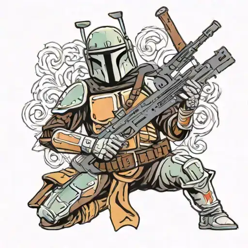 mandalorian holding a ak47 tattoo design idea