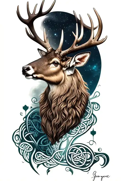 celtic stag head night sky filled tattoo design idea