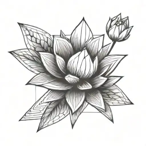 long, skinny stem holding lotus flower blooming tattoo design idea