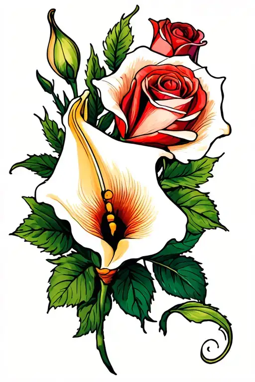Calla Lily and rose with iconic and Misfit  tattoo design idea