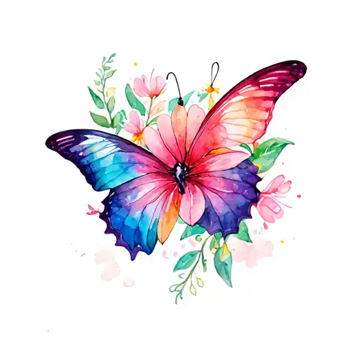 Bali flowers with a colorfull butterfly on it tattoo design idea