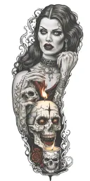 vampire blood women candle burning tattoo design idea