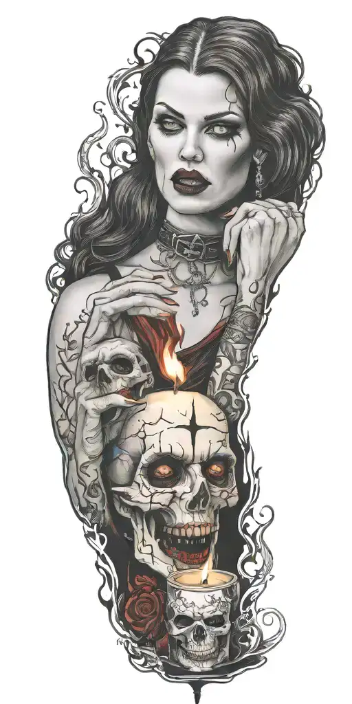 vampire blood women candle burning tattoo design idea